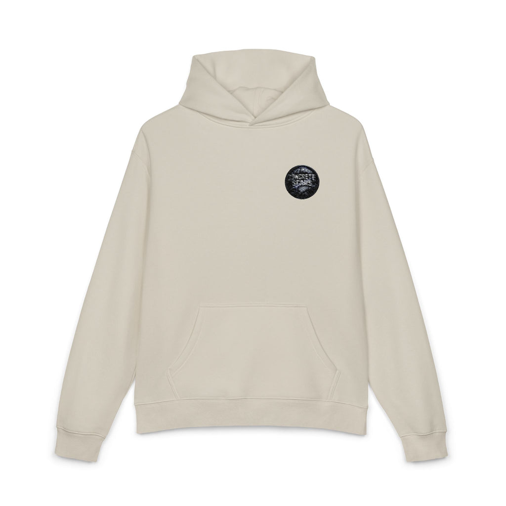 Relaxed Hoodie — Minimal Black & White Moon Emblem Hoodie