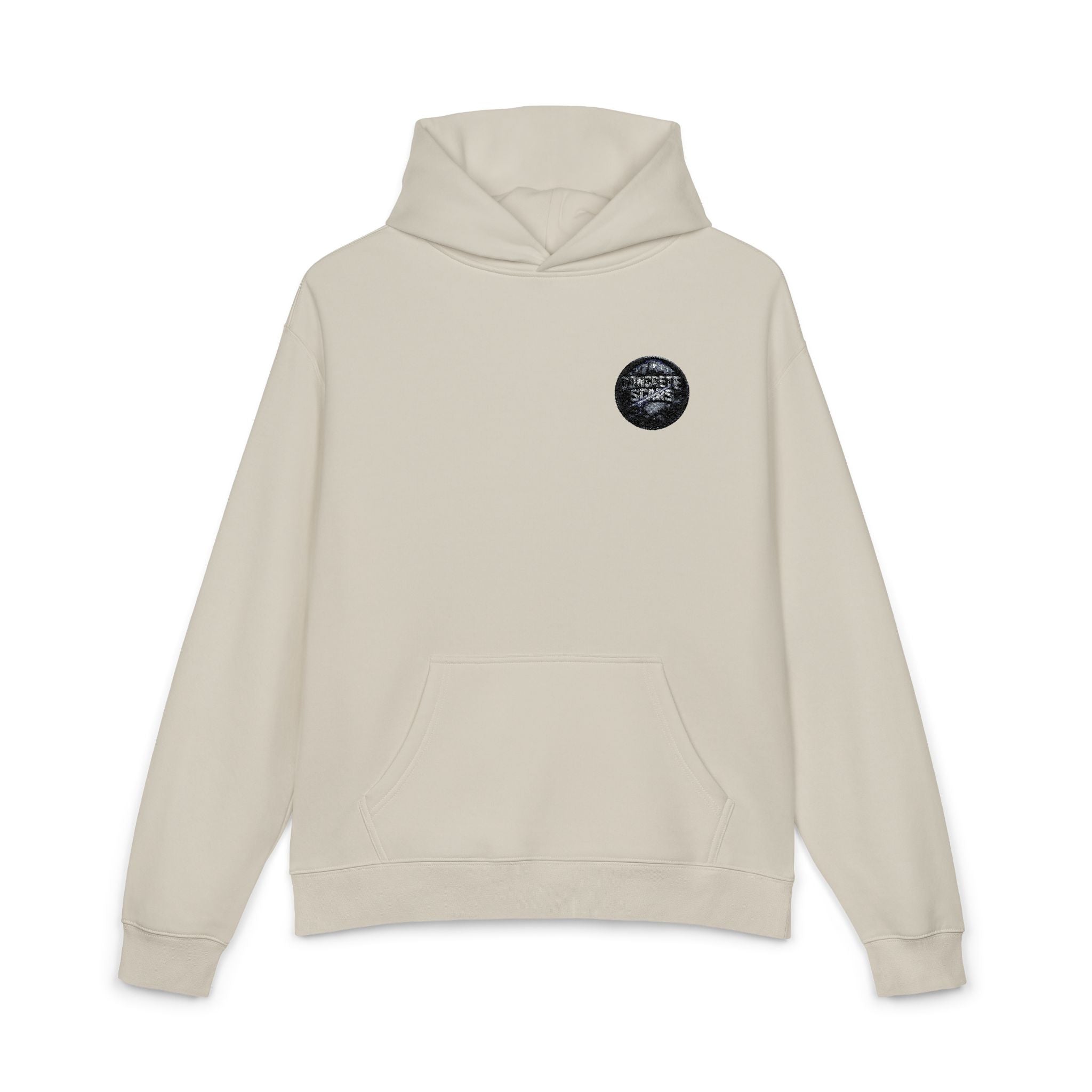 Relaxed Hoodie — Minimal Black & White Moon Emblem Hoodie